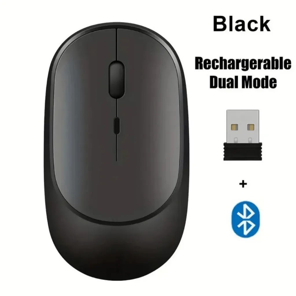 Mouse Inhalámbrico Recargable 2 en 1 Wireless + Bluetooth (Negro)