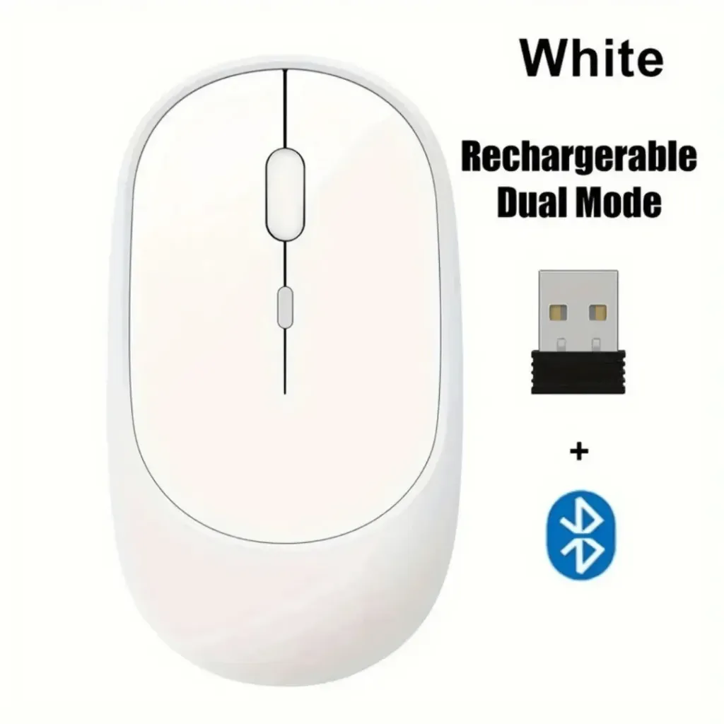[LP4010009] Mouse Inhalámbrico Recargable 2 en 1 Wireless + Bluetooth (Blanco)