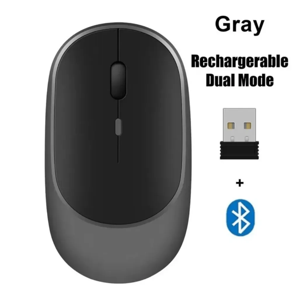 Mouse Inhalámbrico Recargable 2 en 1 Wireless + Bluetooth (Gris)