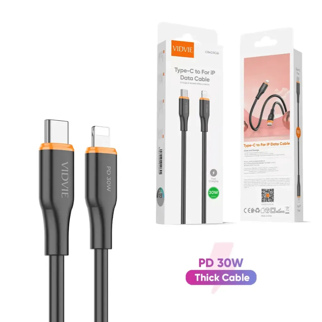 [LP0130024] Cable Vidvie  Tipo C a Lightning (Iphone) 30W - CB4031C&i (Negro)