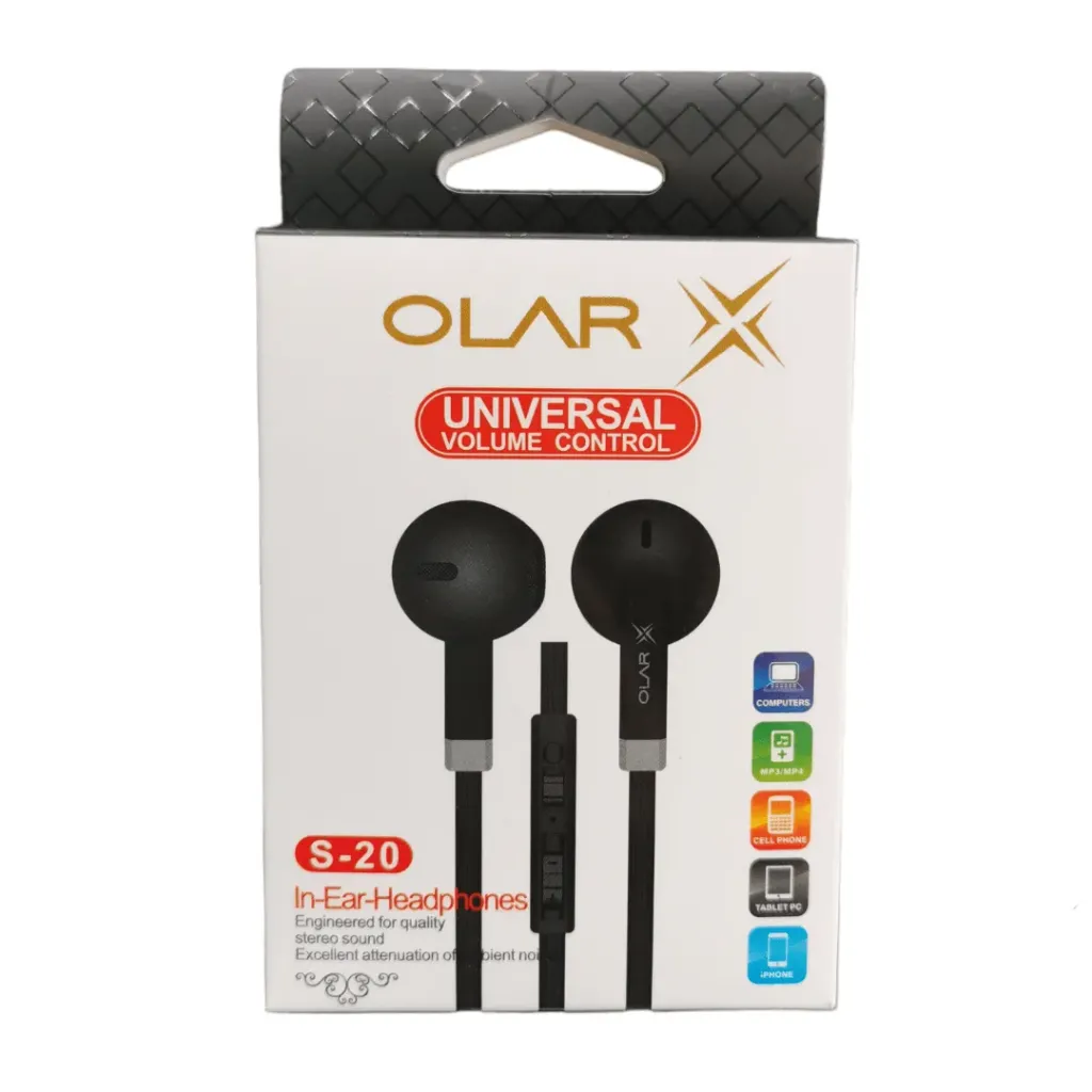 Audífonos manos libres Alámbricos, Plug 3.5 mm, OLAR S-20 (Negro)