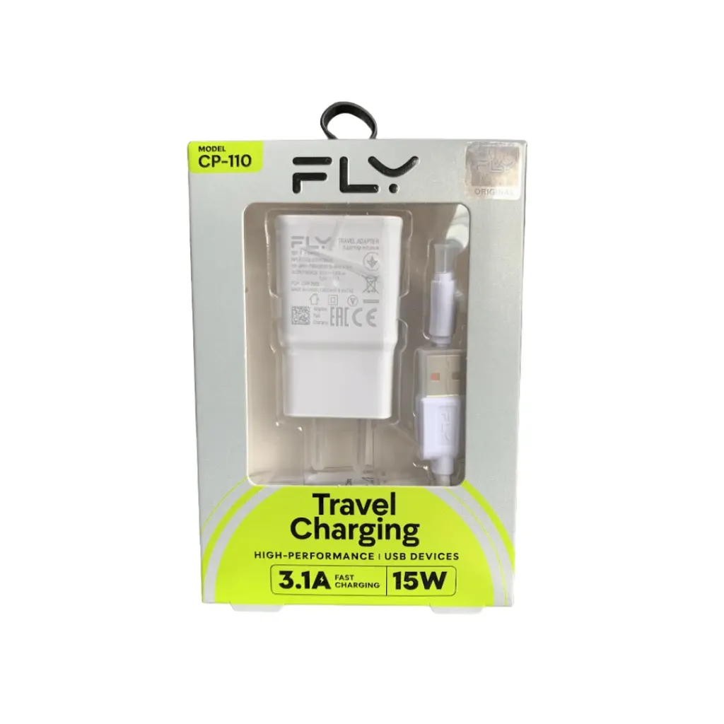 [LP0130034] Cargador Completo (Adaptador de Corriente + Cable V8) - FLY CP-110