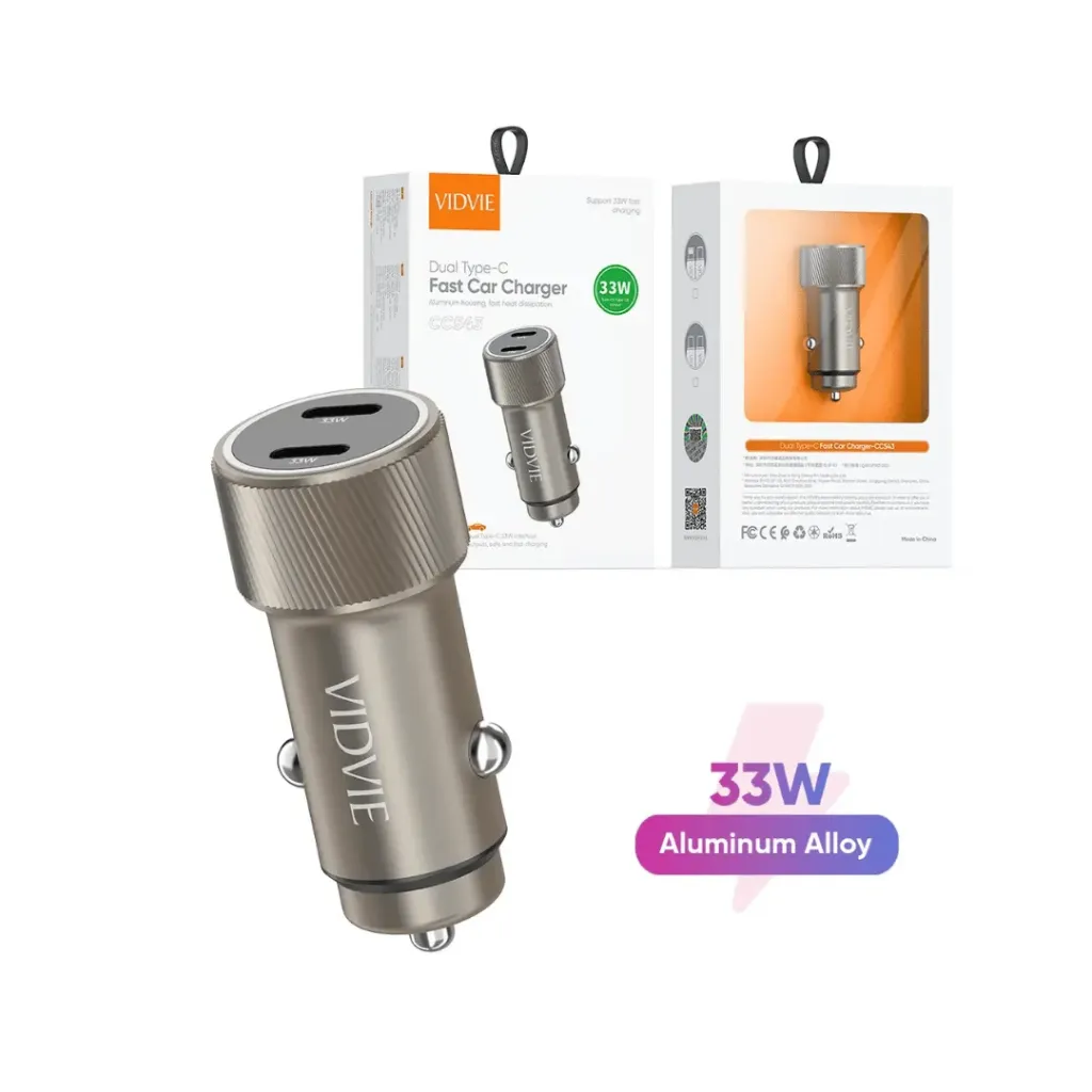 Cargador para Carro Carga Rápida 33W Vidvie CC543 Doble Puerto Tipo C incluye cable tipo C