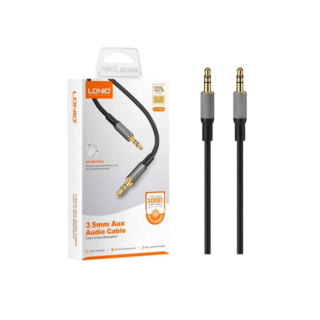 Cable Auxiliar de Audio 3.5 mm Macho a Macho LDNIO LS-Y92A (2 Metros) – Sonido Estéreo de Gran Alcance Negro
