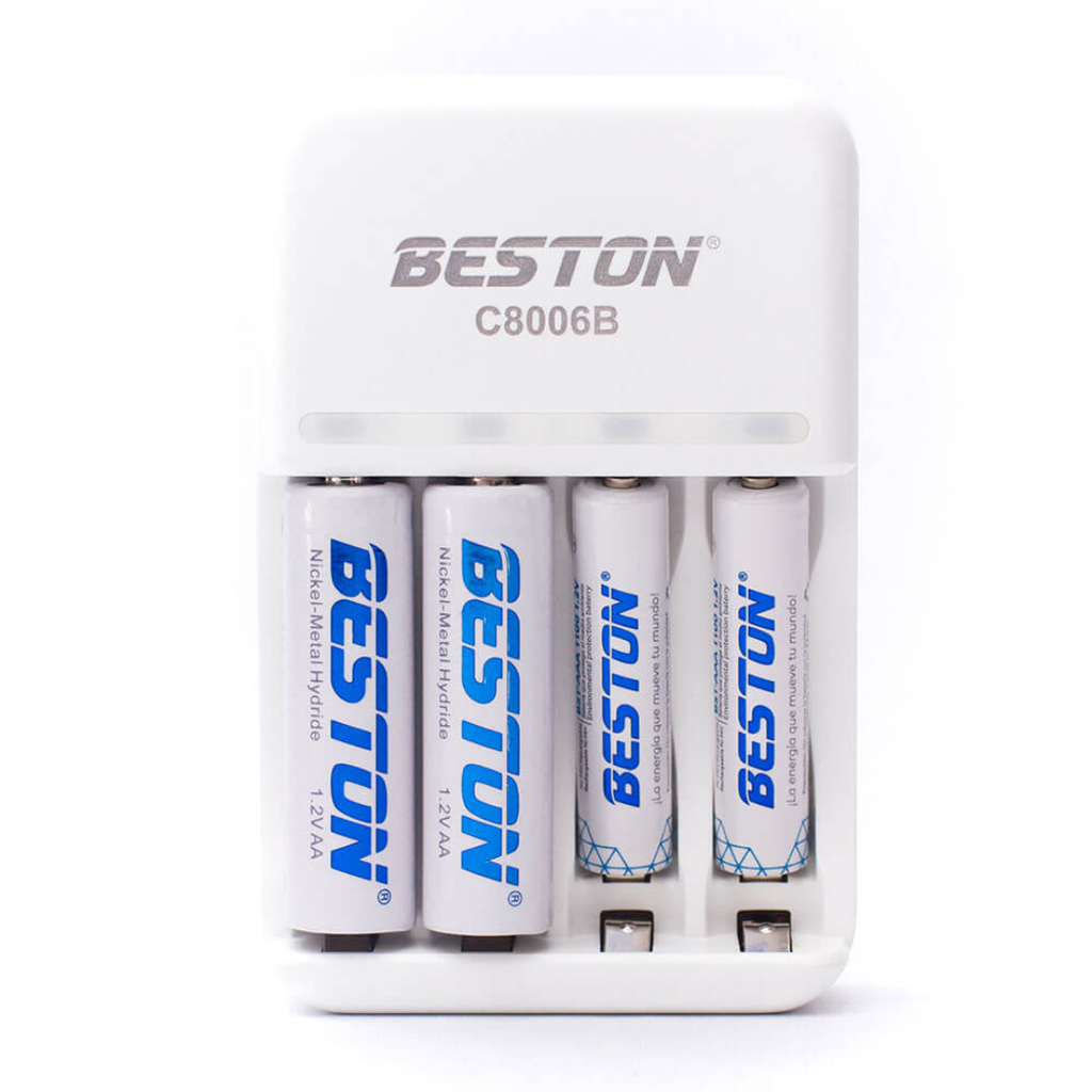 Cargador Pilas recargables Beston BST-C8006B + 2 Pilas AA (1500 mAh)+ 2 pilas AAA (1100 mAh)