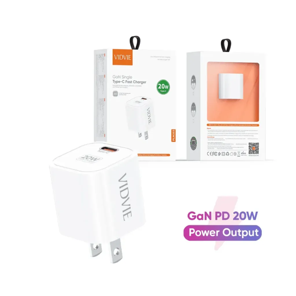 [LP0130040] Cargador Completo 20w (Adaptador de corriente + Cable Tipo C a tipo C 1 mtr) VIDVIE PLM353