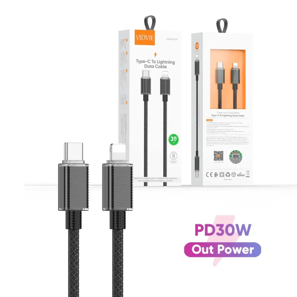 [LP0130026] Cable Vidvie  Tipo C a Lightning (Iphone) 1.2mts 30W - CB4024C&i (Negro)