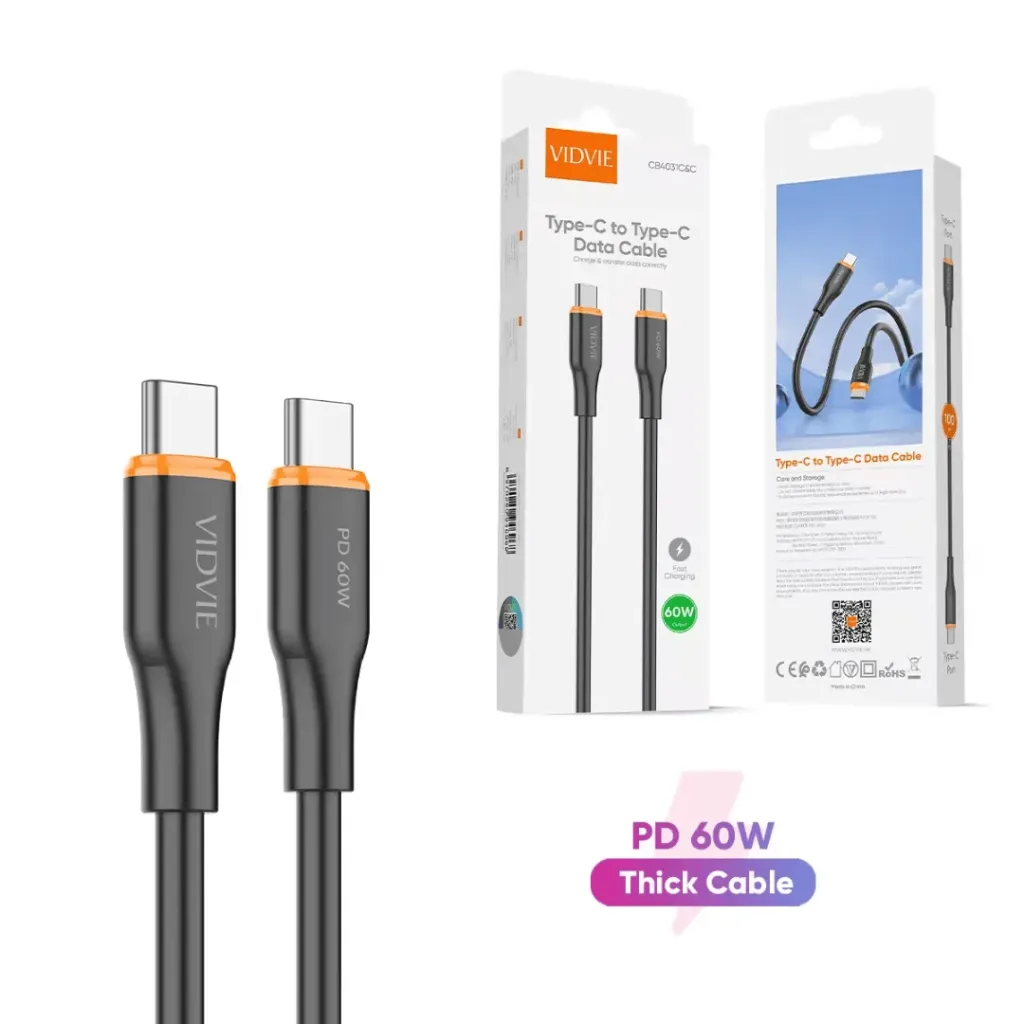 [LP0130022] Cable VIDVIE tipo C a tipo C 60W CB4031C&C (Negro)
