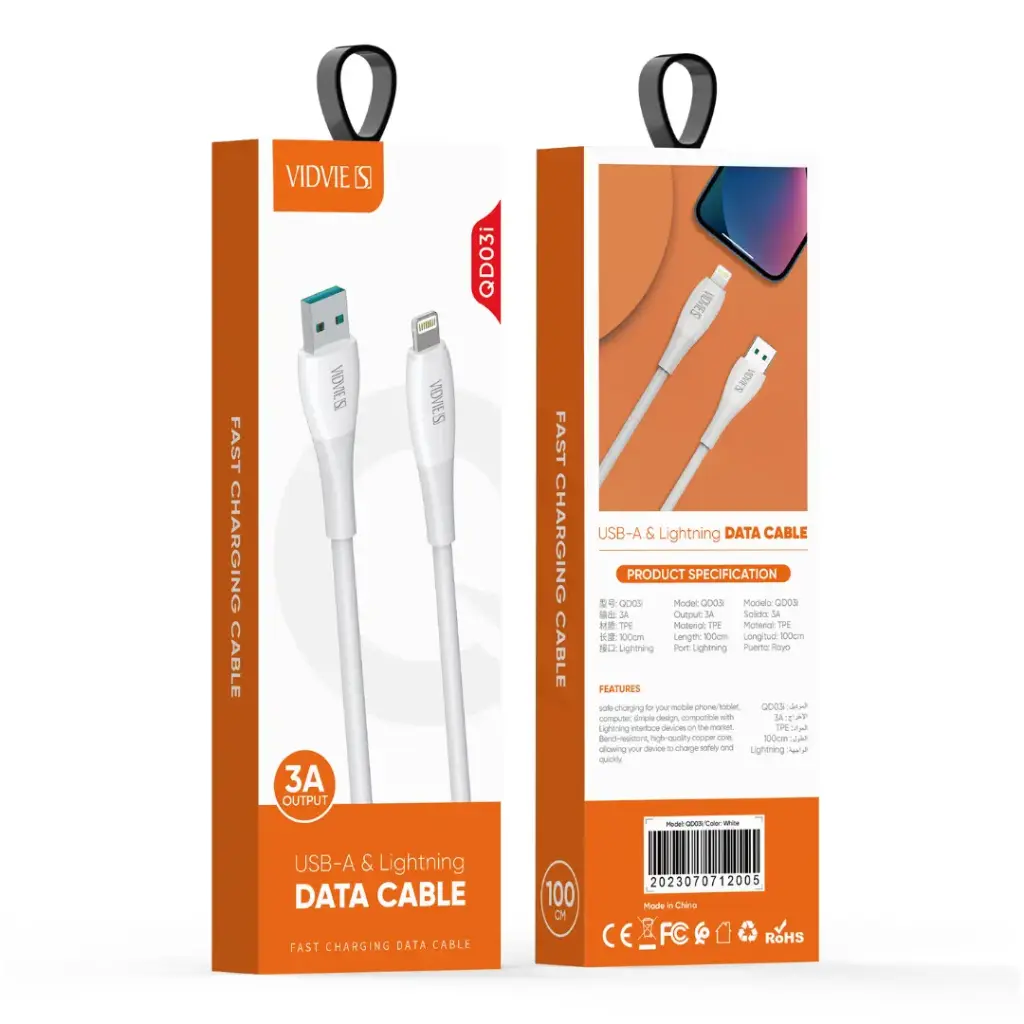 Cable Vidvie USB a Lightning (Iphone) 3A