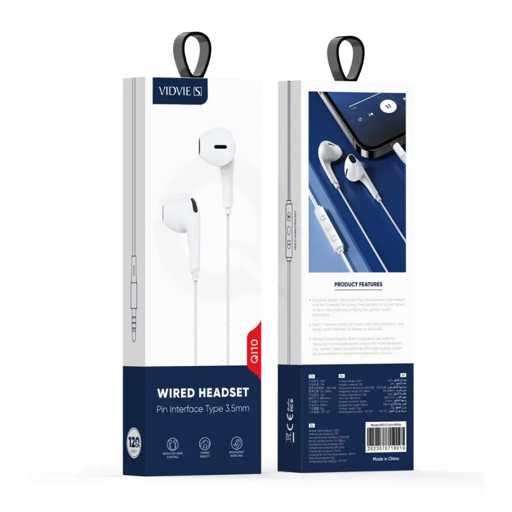 Audífonos manos libres estéreo Plug 3.5mm, VIDVIE QI10