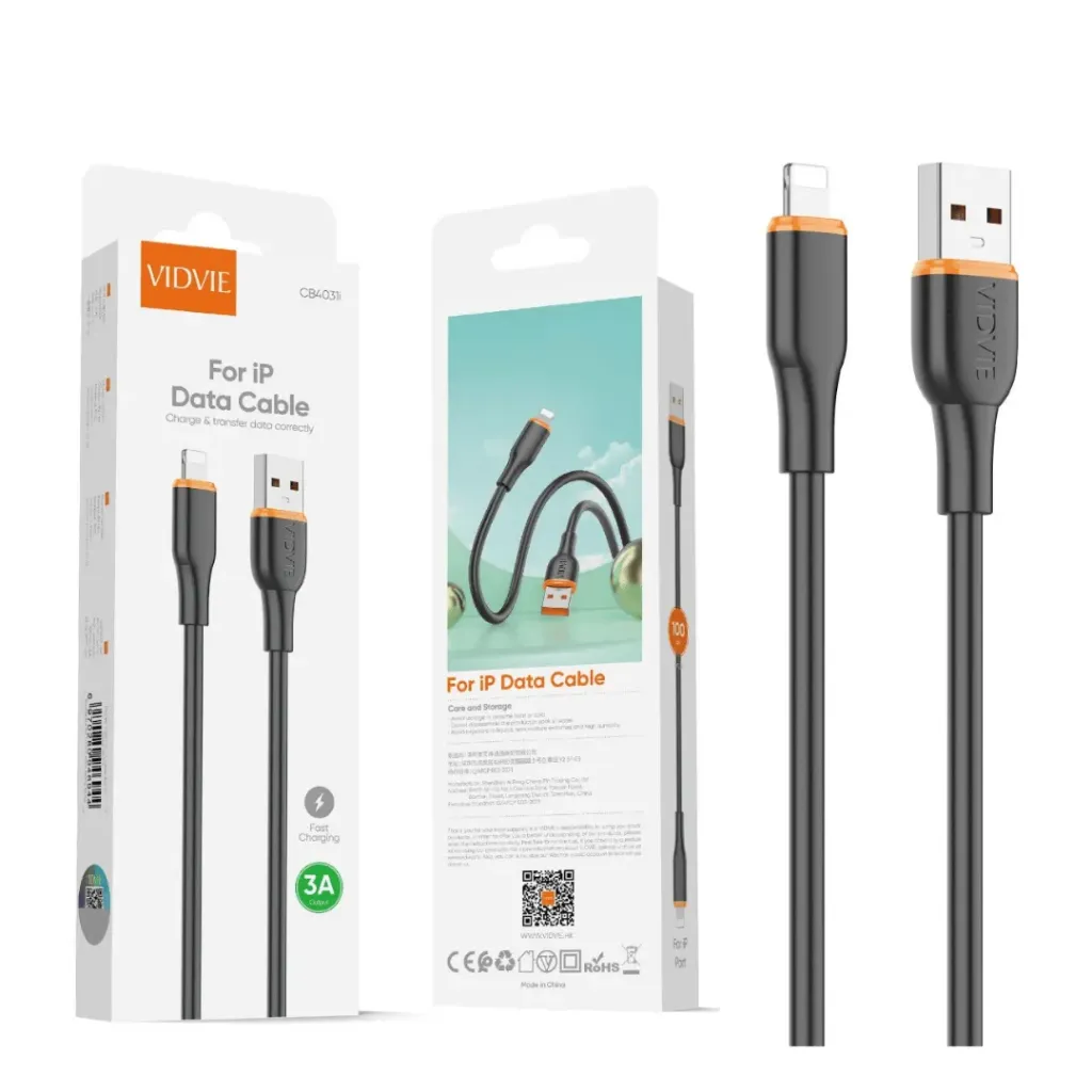 Cable Vidvie USB a Lightning (Iphone) 3A CB4031i (Negro)