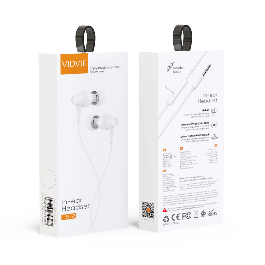 [02-4003] Audífonos manos libres estéreo Plug 3.5mm, VIDVIE HS653 (Blanco)