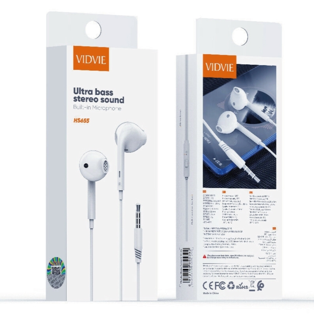 [02-4005] Audífonos manos libres estéreo Plug 3.5mm, VIDVIE HS655 (Blanco)