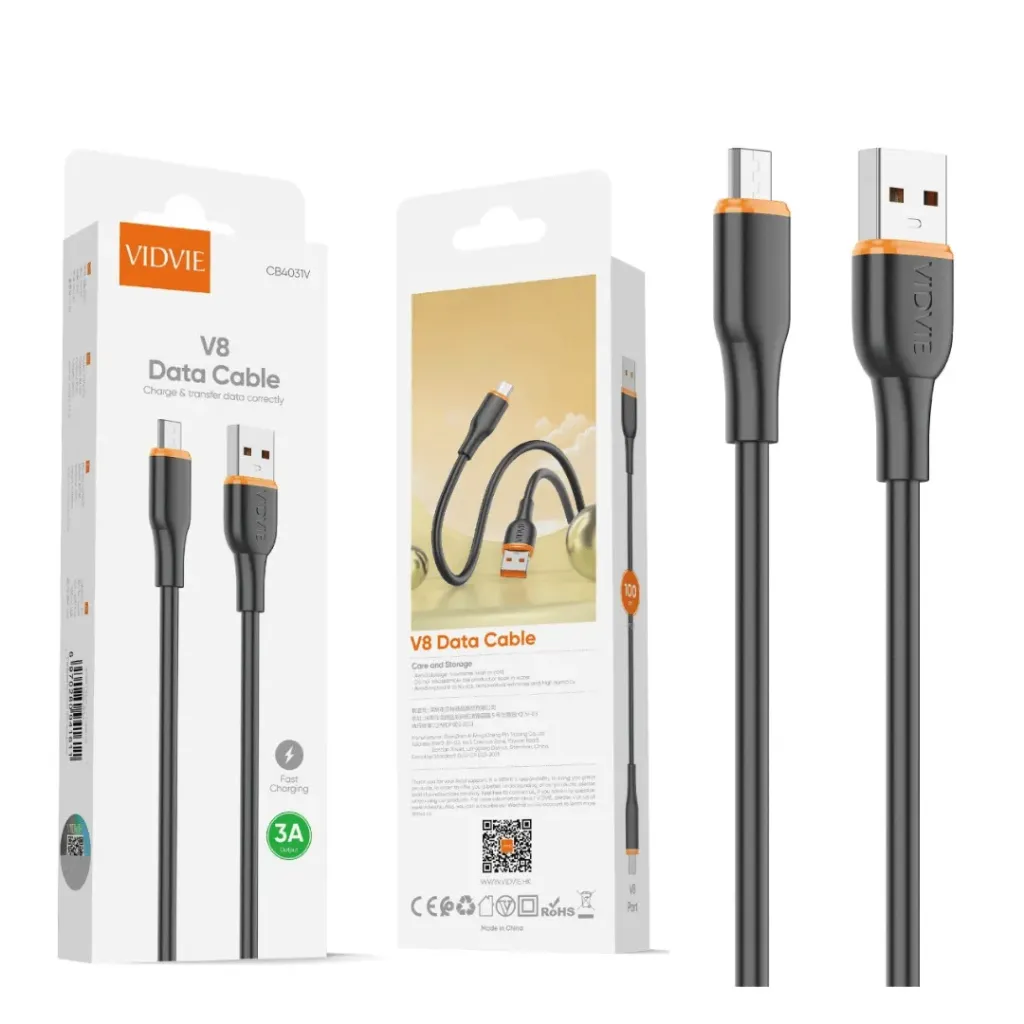 Cable Vidvie USB a Micro Usb V8 (Micro USB) 3A CB4031V (Negro)