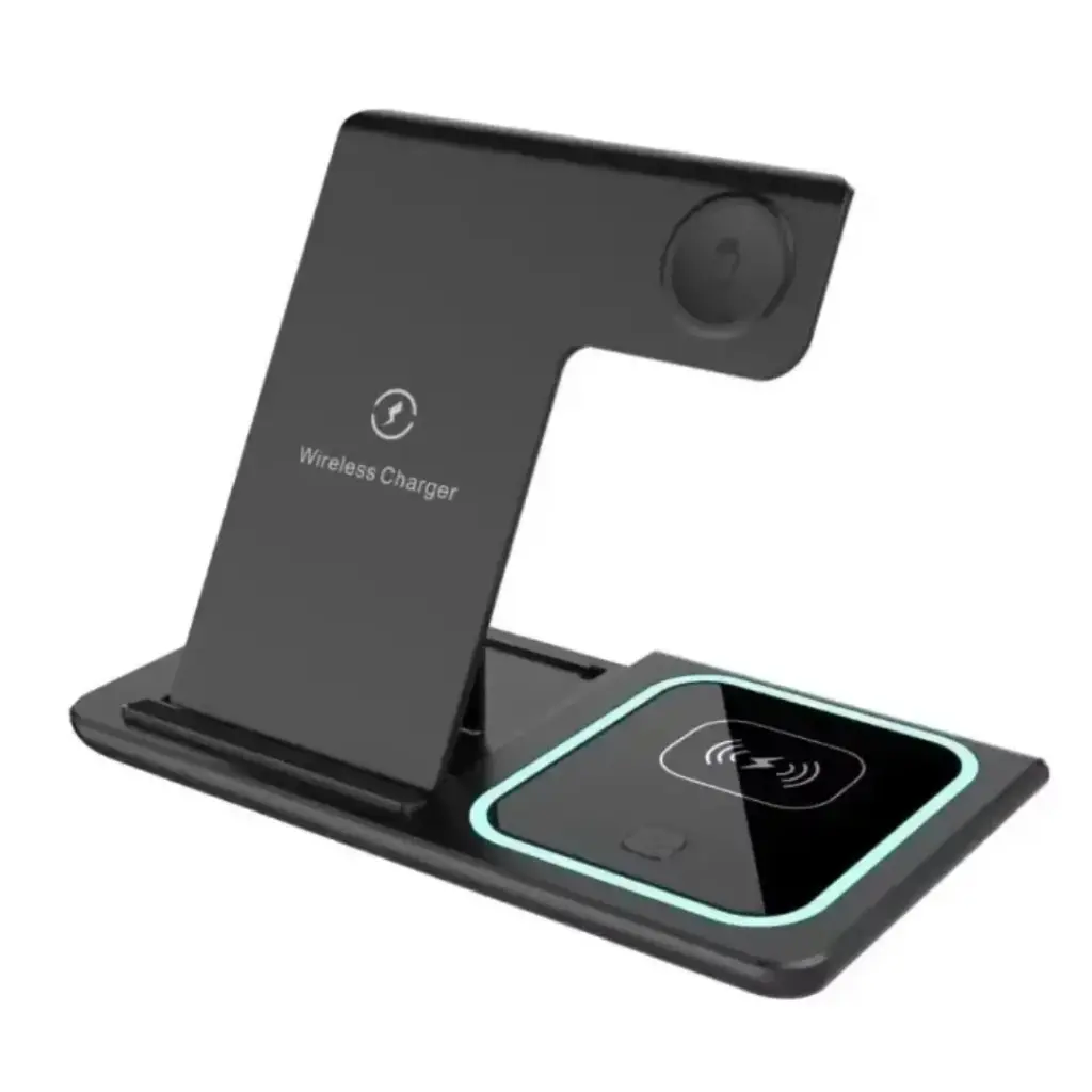 Base de carga inalámbrica 15w plegable 3 en 1 para iPhone (Negro)