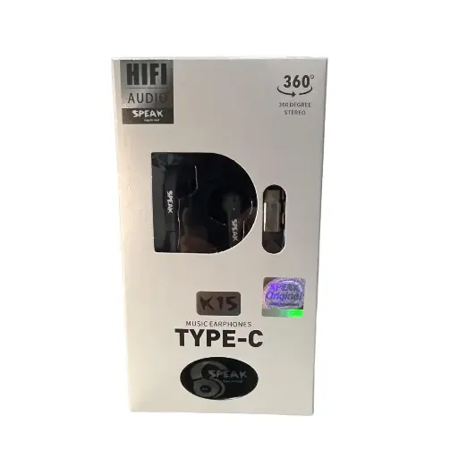 Audífonos manos libres negros, conector Tipo C HIFI Speak K15