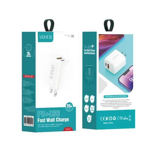 Cargador Vidvie 20W – Carga Rápida para iPhone o Android (Incluye Cable) QA02