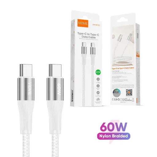 Cable VIDVIE tipo C a tipo C 60W 2mts CB4038