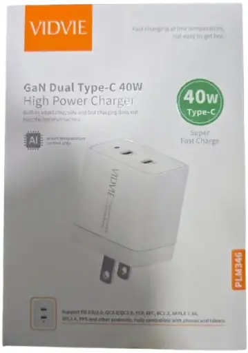 Cargador doble puerto Vidvie 40w Tipo C