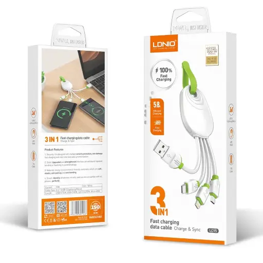 Cable Pulpo tipo llavero LDNIO carga rapida 5.8A 3 en 1